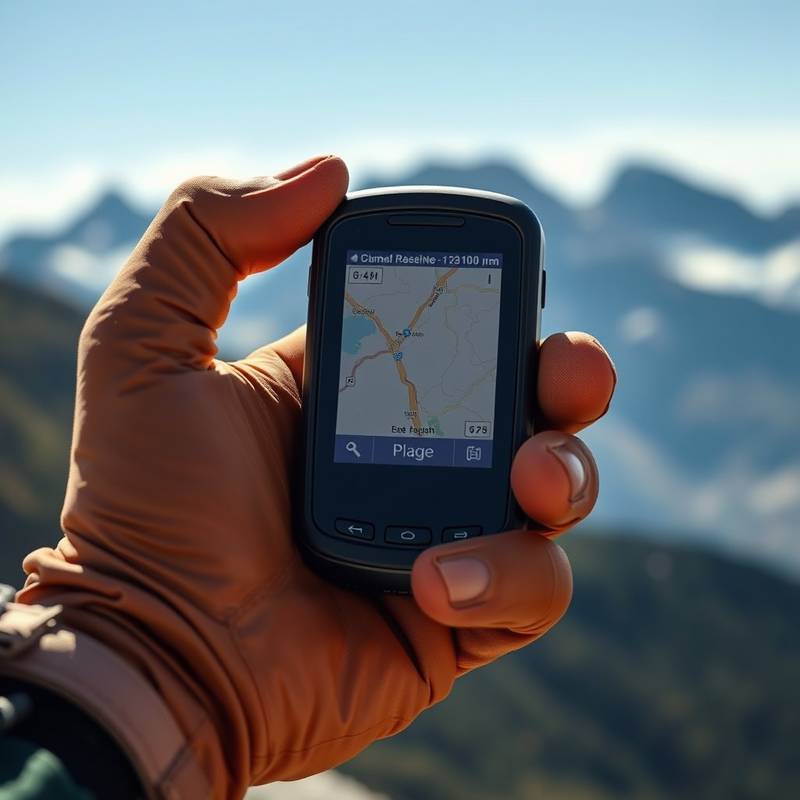 Dispositivo GPS de montaña mostrando un mapa en una mano enguantada
