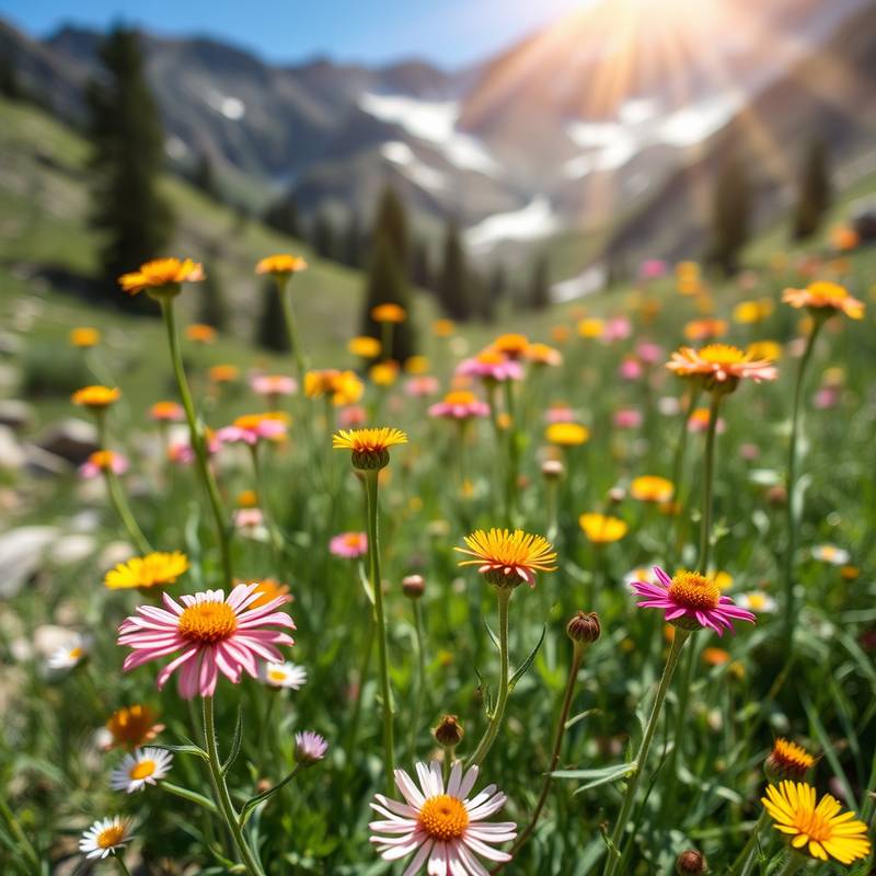 Flores silvestres de alta montaña floreciendo en Sierra Nevada en verano
