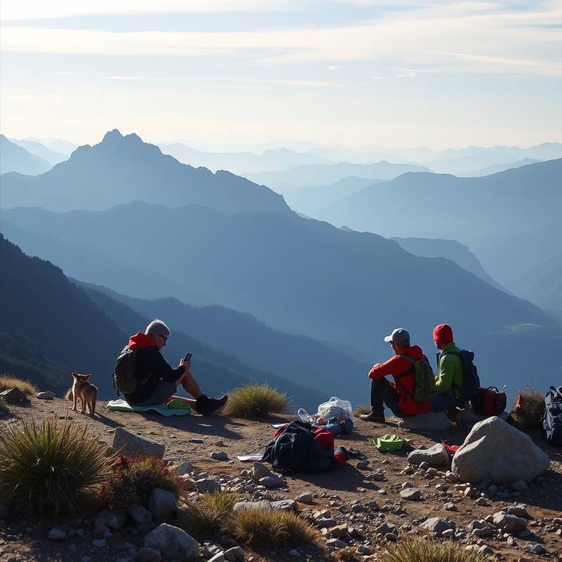 Grupo de senderistas descansando en un refugio de montaña en la Sierra de Gredos