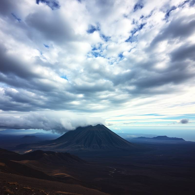 Paisaje volcánico en las Islas Canarias con un cielo dramático
