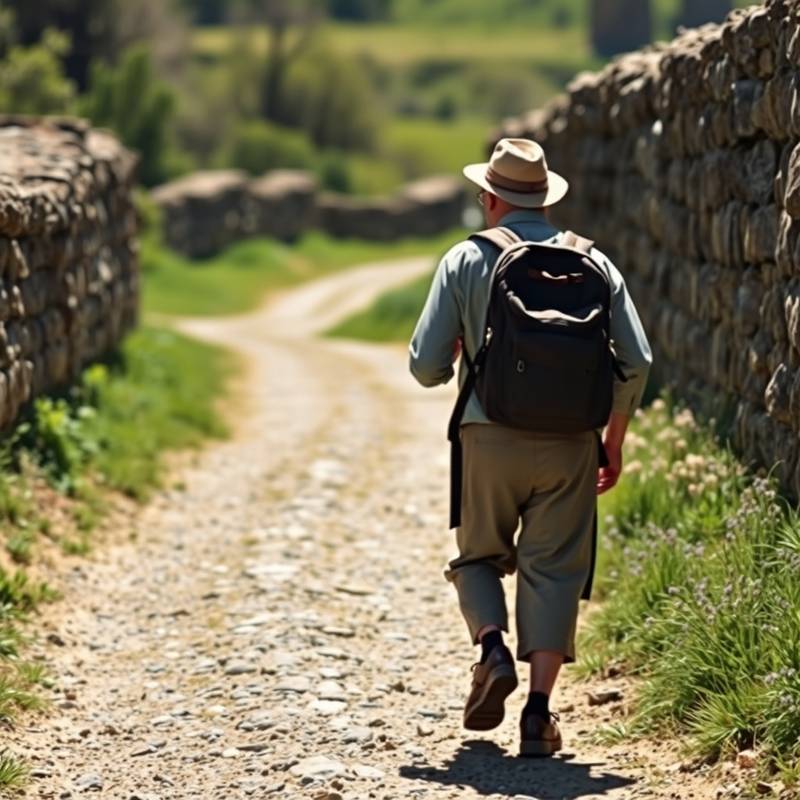 Peregrino caminando con su mochila por el Camino de Santiago