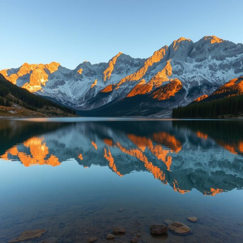 Reflejo de las montañas del Pirineo en un lago alpino tranquilo