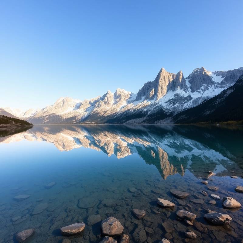 Un lago de montaña cristalino en los Picos de Europa con montañas reflejadas