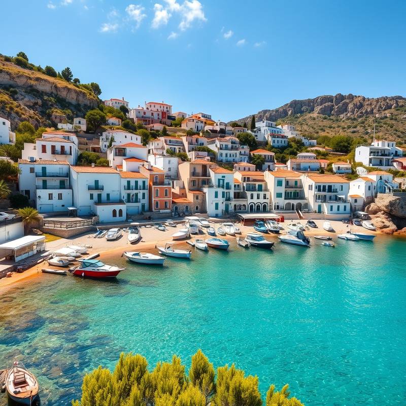 Un pequeño pueblo costero en la Costa Brava con casas blancas y barcos de pesca