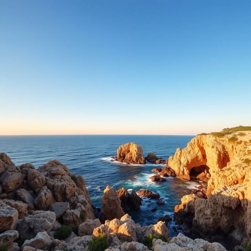 Vista de la costa rocosa de la Costa Brava con el mar Mediterráneo azul intenso