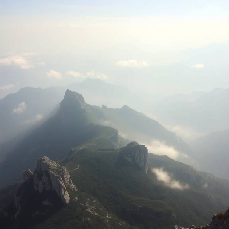 Vista panorámica de los Picos de Europa con niebla matinal